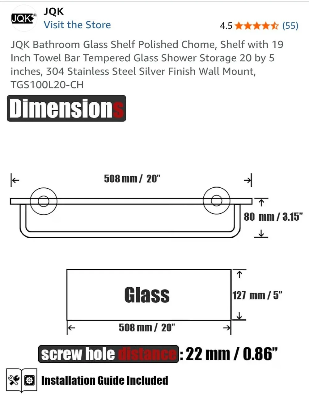 JQK Bathroom Towel Bar in Stainless Steel Finish